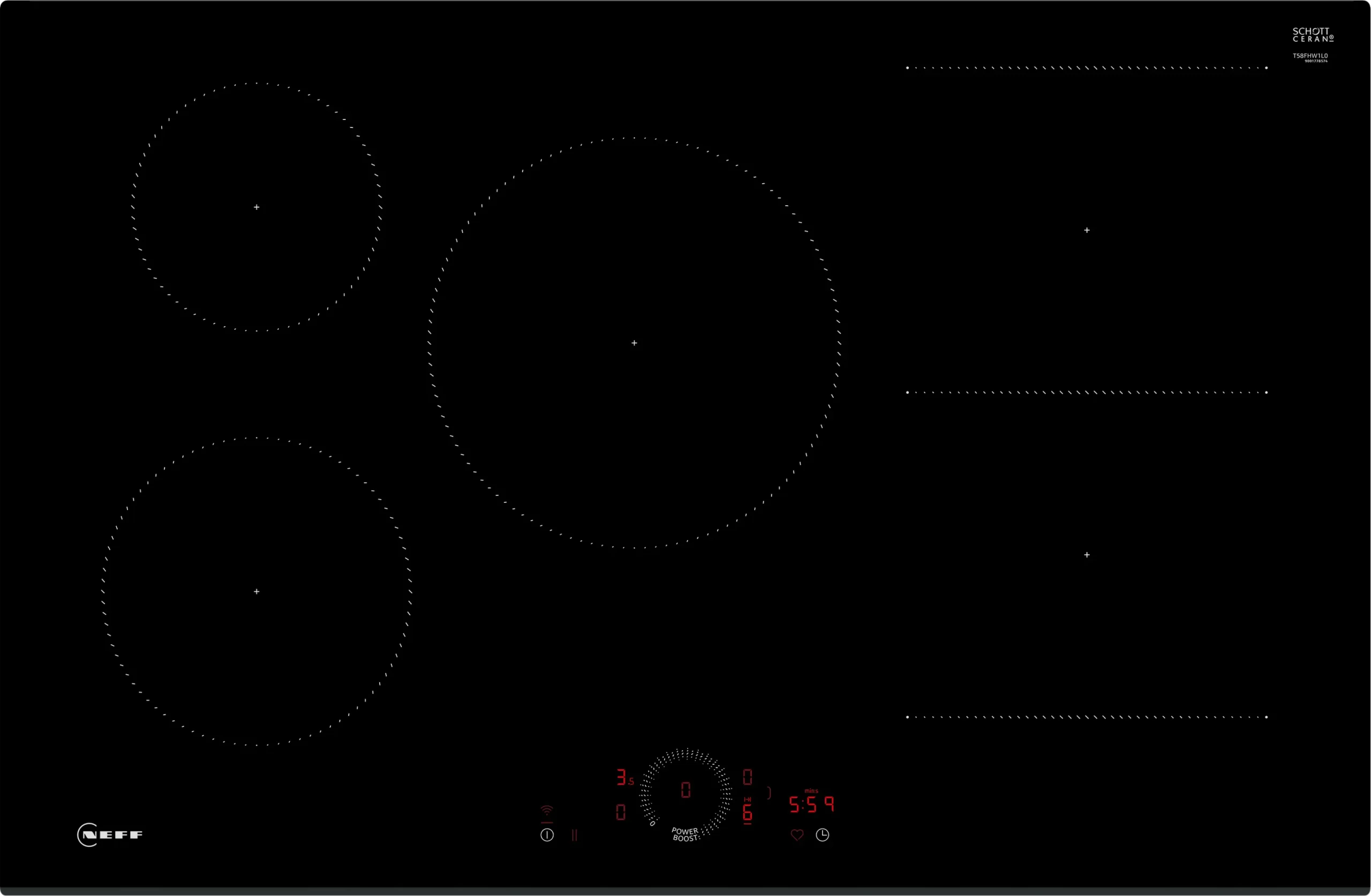 Neff T58FHW1L0 N 70 Induction Hob 80cm Surface Mount Gloss Black Glass