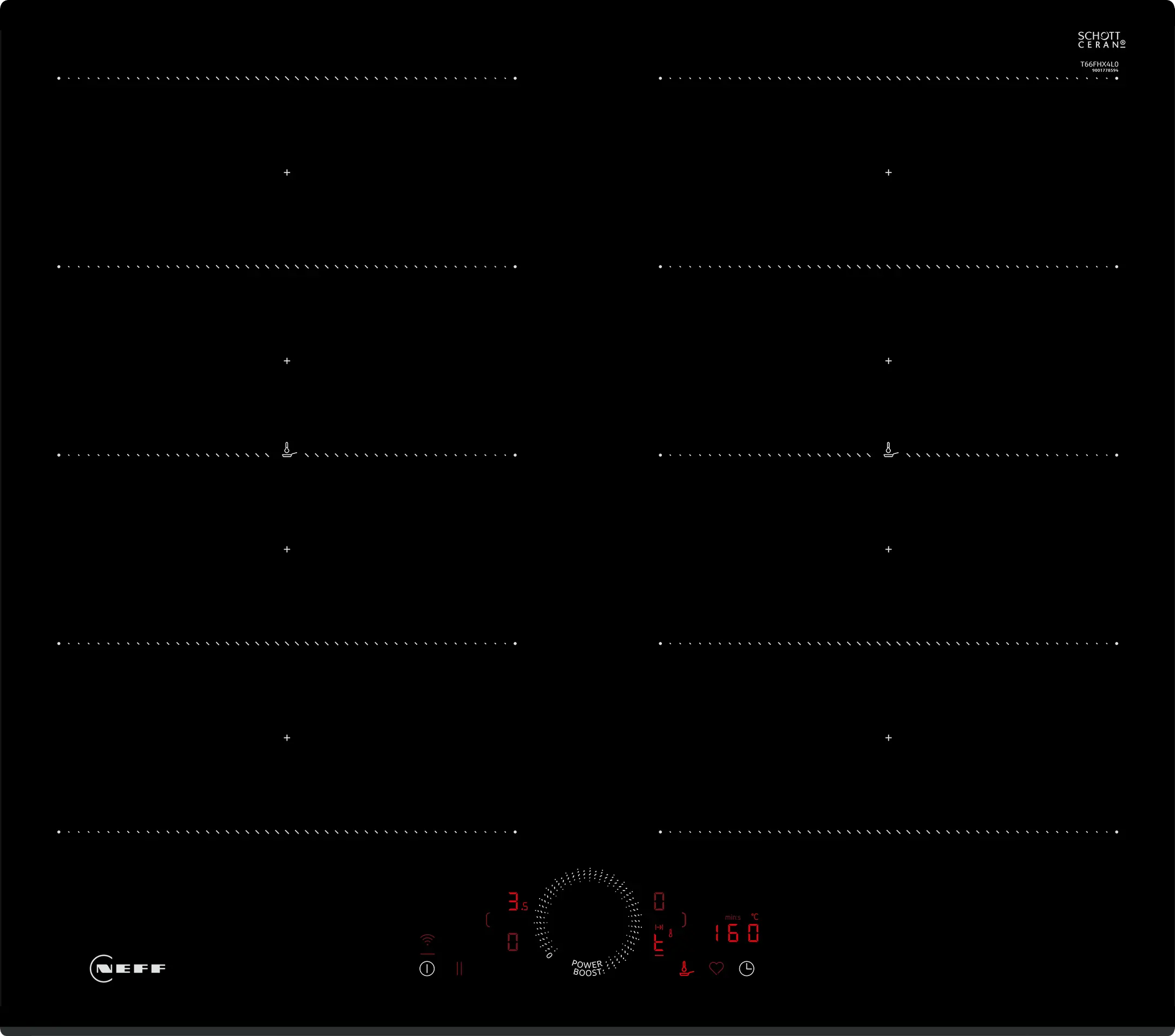 Neff T66FHX4L0 N 70 Induction Hob 60cm Surface Mount Gloss Black Glass