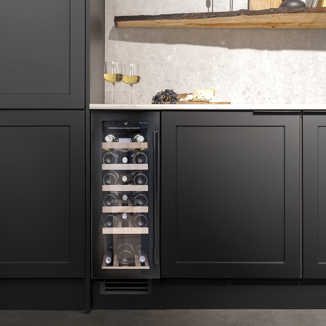 Caple Wi3126bg 30Cm Undercounter Single Zone Wine Cooler In Glass Black