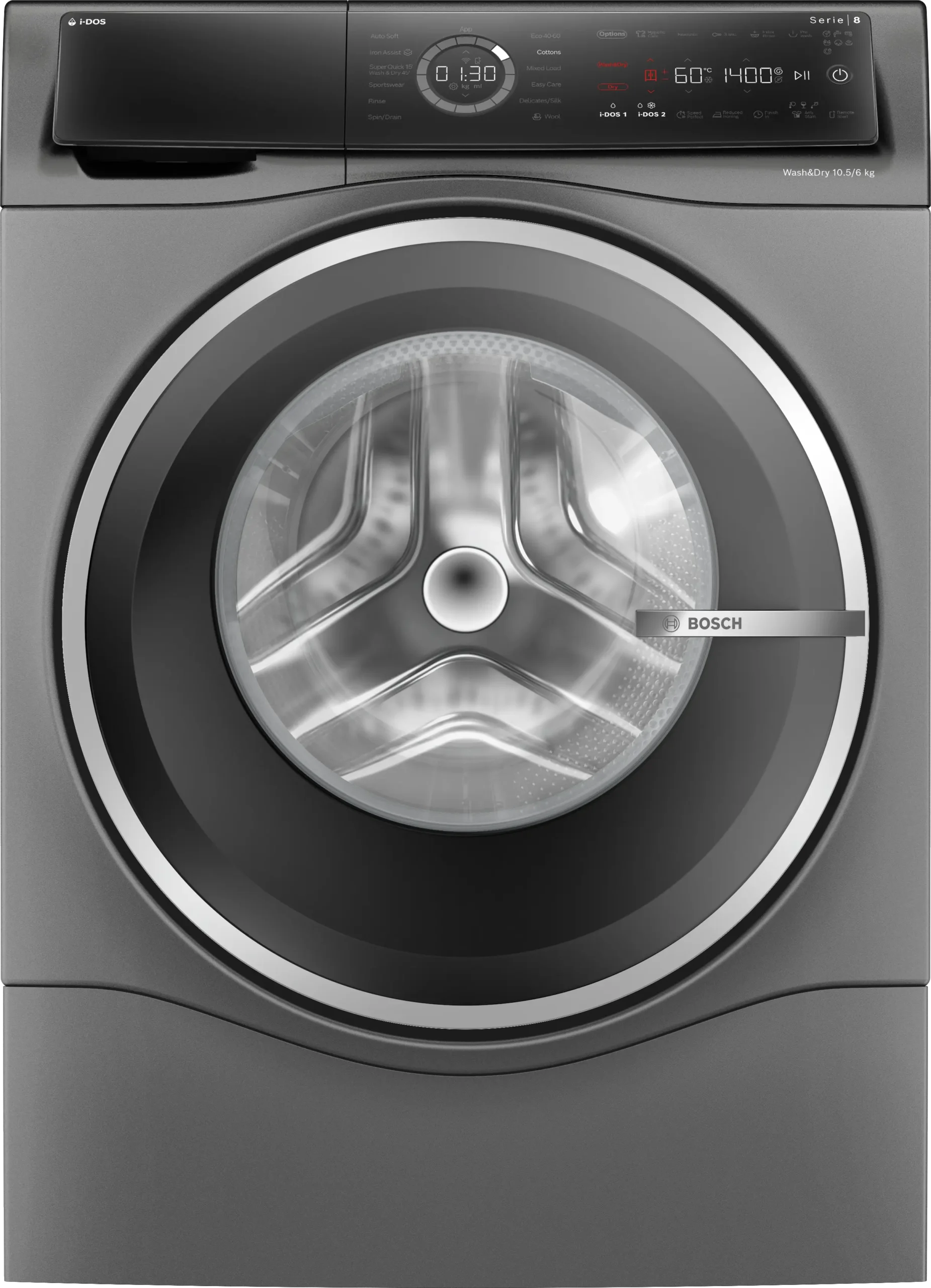 Bosch Series 8 iDos Freestanding Washer Dryer, 10.5kg/6kg Capacity, 1400rpm Spin Speed in Grey - Image 6