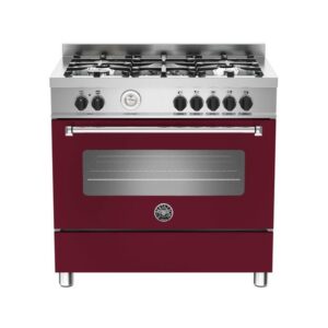Burgundy 90cm Bertazzoni Master 5 burners and 1 electric oven MAS90-5-MFE-S-VIE