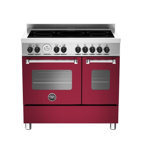 Burgundy 90cm Bertazzoni Master 5 Zone Induction and 2 electric ovens MAS90-5I-M-FED-VIE