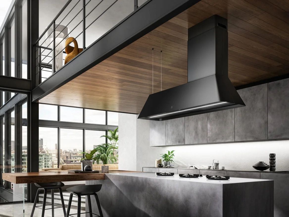 Elica Ikona Maxxi Pure 120cm Island Extractor Hood in Black