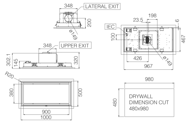 Elica Illusion Plus H30 100cm Ceiling Extractor Hood in Custom