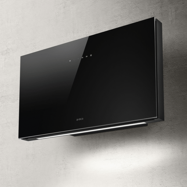 Elica Plat 55cm Built In Wall Extractor Hood in Black Glass