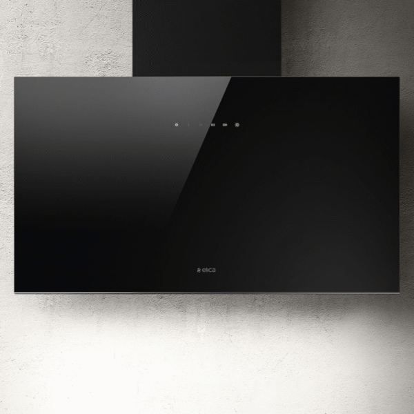 Elica Plat 80cm Built In Wall Extractor Hood in Black Glass