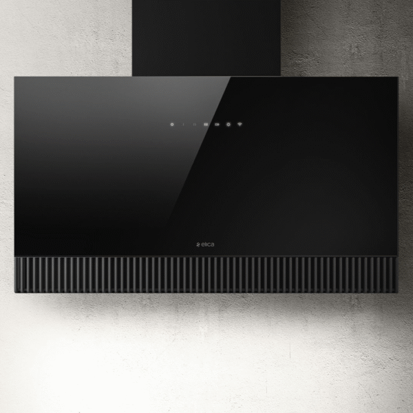 Elica Super Plat 80cm Built In Wall Extractor Hood in Black Glass