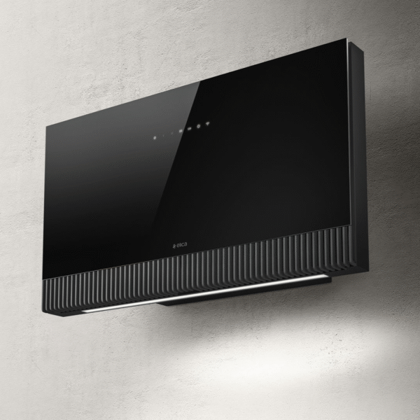Elica Super Plat 80cm Built In Wall Extractor Hood in Black Glass