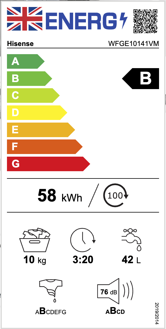 HISENSE WFGE10141VM 10kg 1400rpm Freestanding Washing Machine - 4