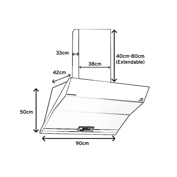 Kaiser AT 9343 La Perle 90cm Angled Cooker Hood