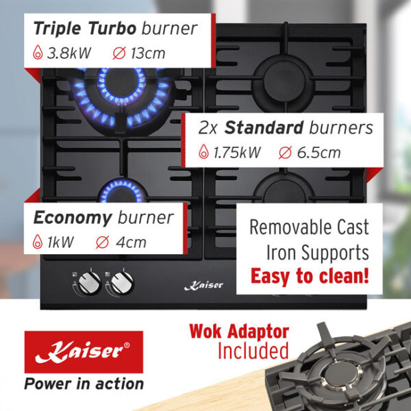 Kaiser KCG 6380 Turbo Grand Chef Turbo Gas Hob