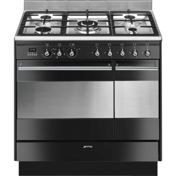 Smeg Classic Concert 90cm Range Cooker with Gas Top Black SUK92MBL9-1