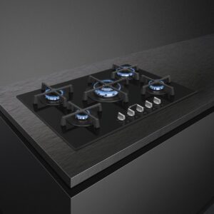Smeg Cucina 5 Burner 75cm Ultra-Low Profile or Fully Flushed Gas Hob Black PV275N