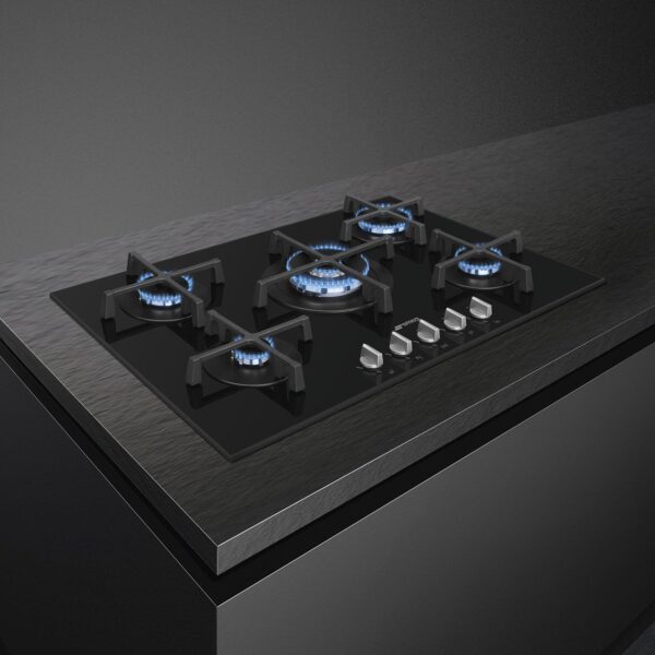 Smeg Cucina 5 Burner 75cm Ultra-Low Profile or Fully Flushed Gas Hob Black PV275N