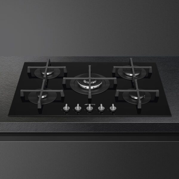 Smeg Cucina 5 Burner 75cm Ultra-Low Profile or Fully Flushed Gas Hob Black PV275N