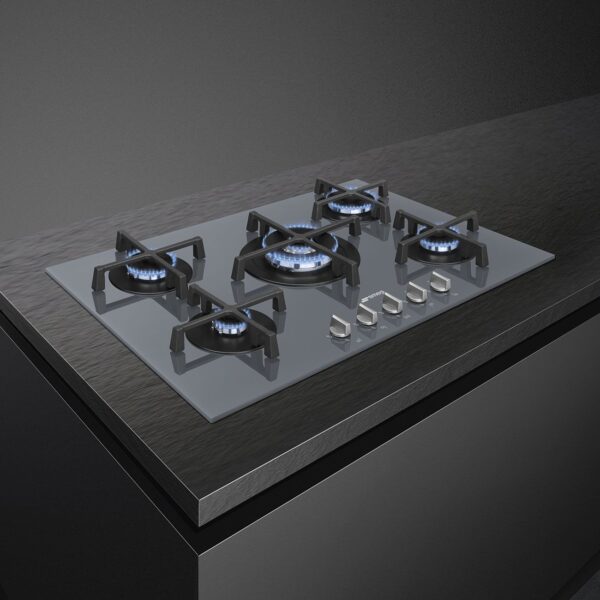 Smeg Cucina 5 Burner 75cm Ultra-Low Profile or Fully Flushed Gas Hob Silver PV275S