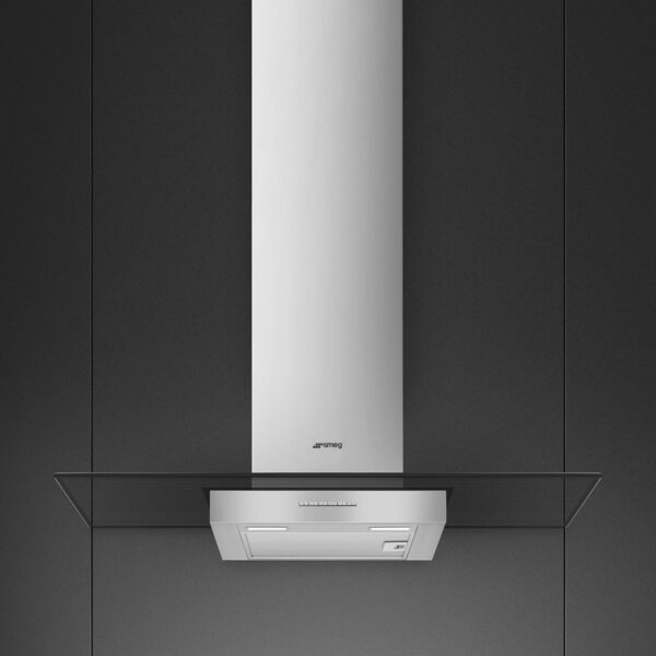 Smeg KBT900VE 90cm Chimney Wall Hood Black Glass and Stainless Steel